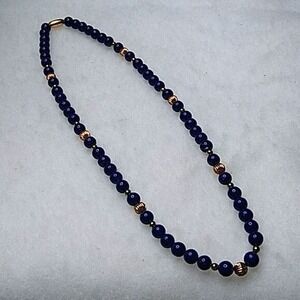 Blue and gold‎ beaded necklace